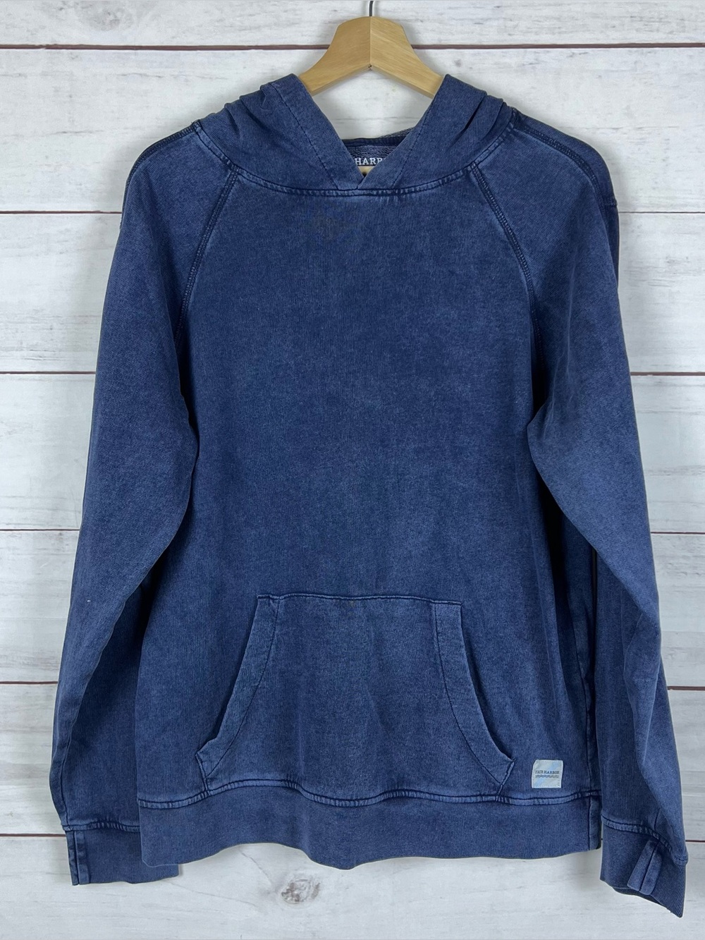 Fair Harbor Men's Medium Saltaire Hoodie Acid Wash Garment Dyed Blue BCI Cotton